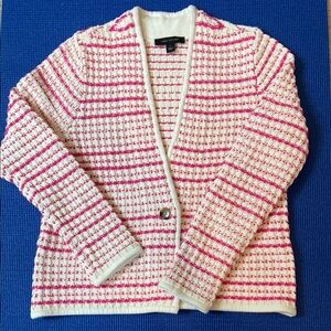 Ann Taylor Striped V-Neck Cardigan Sweater